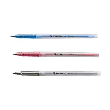 Imagem de kit 03 Caneta Esferográfica 0.7mm Stabilo Liner 808 M - Az, Pt, Vm