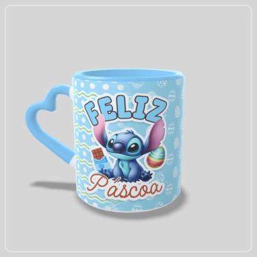 Imagem de Caneca Páscoa com Alça de Coração Stitch - Jlssublimação, Azul