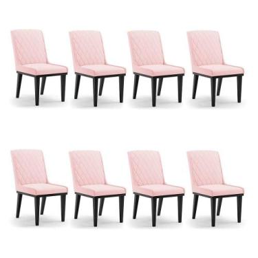 Imagem de Cadeira Sala De Jantar Base Madeira Preto Kit 8 Sofia Suede Rosa Bebê 