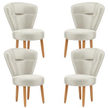 Imagem de Kit 4 Cadeiras Decorativas para Sala de Espera Recepção Moderna Tecido Veludo MOBLAN decor (Bege)