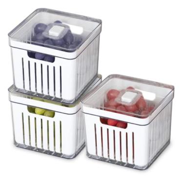 Imagem de Organizador de Geladeira Armario Cozinha 2,8L Acrilico Para Frutas Legumes e Vegetais (Kit 3, Cesta)