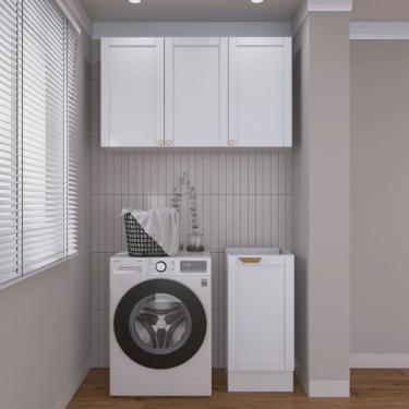 Imagem de Lavanderia Modulada 2 Peças sem Tampo 1 Armário Aéreo 3 Portas 1 Balcão Cabecasa Madeiramadeira