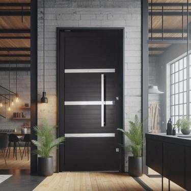 Imagem de Porta Lambri Pivotante de Aluminio 215x100cm com Puxador Reto Preto