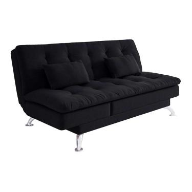 Imagem de Sofá-Cama Casal 3 Lugares Amanda I Suede com Almofadas Preto