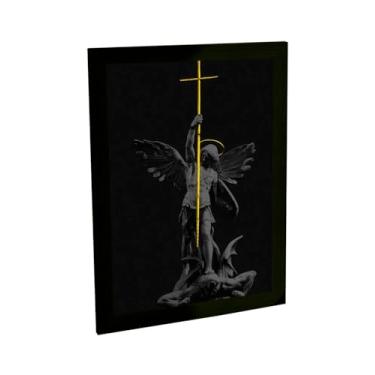 Imagem de Quadro Decorativo Arcanjo Miguel Vs Lúcifer Preto Amarelo Decoração Quarto Sala