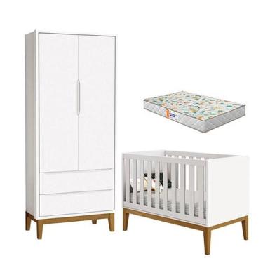 Imagem de Berço Americano e Guarda Roupa 2 Portas New Classic Branco com Pés Mad