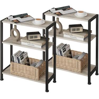 Imagem de Vantimo Conjunto de 2 mesas laterais de 3 andares, mesa de canto pequena, mesa lateral de sofá para espaços estreitos, mesa de canto fina, mesa de cabeceira, para sala de estar, quarto, escritório