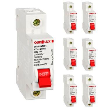 Imagem de 6 Disjuntor Ourolux Unipolar Curva C 32a Inmetro Termomagnético