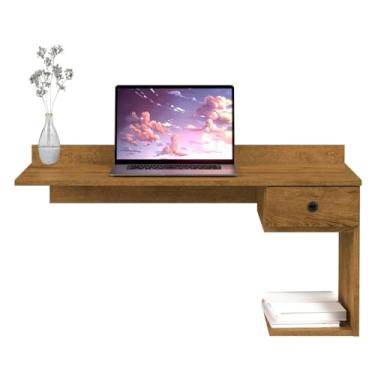 Imagem de Escrivaninha Suspensa Mesa Computador Notebook com 1 Gaveta Prateleira para Escritório Quarto(Freijó)