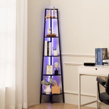 Imagem de Yoobure Suporte de prateleira de canto, estante de canto de 5 camadas com prateleiras de canto com luz LED para quarto, prateleira de canto alta com moldura de aço, prateleiras de livros para sala de