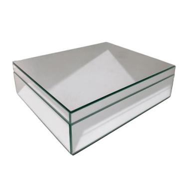 Imagem de Caixa Porta-joias Luxo Decorativa Grande Espelhada Cor Prata 26x31 Cm 