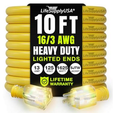 Imagem de Cabo de extensão de 3 m 16/3 SJTW com extremidade iluminada - Amarelo - Interior / Externo Pesado Extra Durabilidade 13 AMP 125 Volt 1625 Watt da LifeSupplyUSA