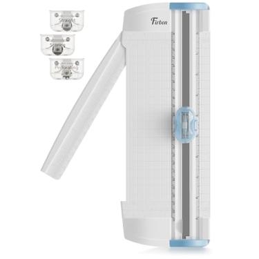 Imagem de Firbon Cortador de papel 3 em 1, cortadores de papel A5 pequenos compactos com lâminas de corte reto, pontuação e perfuração para artesanato de scrapbook, papel, cupom, etiqueta, papelão (azul)