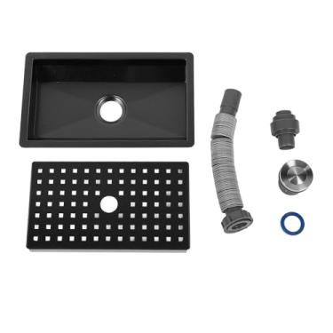 Imagem de Pequena Pia da Cozinha, Aço Inoxidável Sink Sia de Tigela única Nano Metal Pia Preta Com Acessórios para Estação de Trabalho, Pia de Barra de Cozinha Prep (BLACK)
