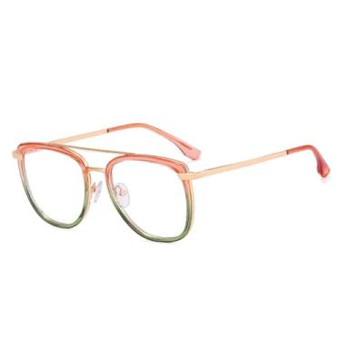 Imagem de Armação de óculos retrô de metal feminina, transparente, anti-luz azul, masculina (laranja, rosa, verde)