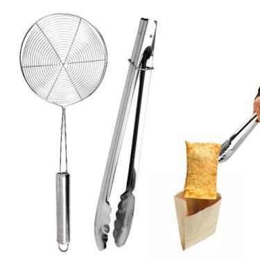 Imagem de Escumadeira de Fritura Aramada 13cm e Pegador de Alimentos em Inox Gra