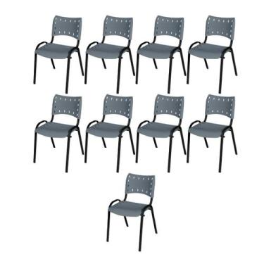 Imagem de Kit 9 Cadeiras Iso Fixa Empilhável Escola Igreja Salão - ravilar, cinz
