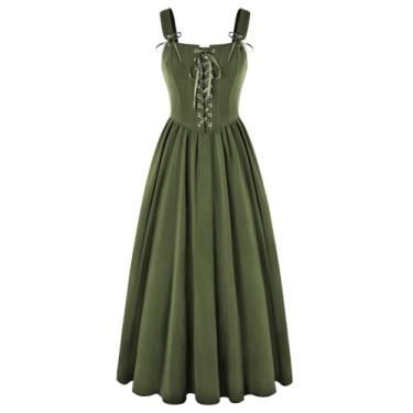 Imagem de Scarlet Darkness Vestido Renascentista Feminino com Cadarço Cottagecore Vestido Longo Sem Mangas Fantasia Medieval, Verde oliva, P