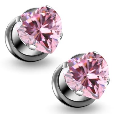 Imagem de Ruifan Calibres para orelhas ASTM F136 titânio coração transparente CZ único alargador parafuso túnel calibres brincos expansor orelha kit alargador alargador plugues piercing para mulheres homens 10G