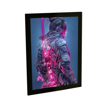 Imagem de Quadro Decorativo Samurai Moderno Cyberpunk Espada Neon Poster Quarto Sala