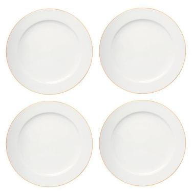 Imagem de Jogo de Pratos de Porcelana Rasos Royal Branco Fio de Ouro 27cm 4 peça