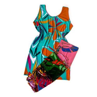 Imagem de Kit 5 Vestido De Malha Midi Curto Feminino Soltinho Senhora Sem Manga 