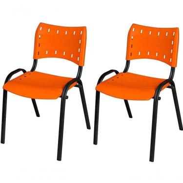 Imagem de Cadeira Iso Base Preto Escola, Escritório Laranja - Kit 2 Un