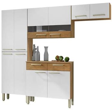 Imagem de Cozinha Nala Completa 4 Peças 9 Portas 2 Gavetas Kits Parana Cor Freijó Off White