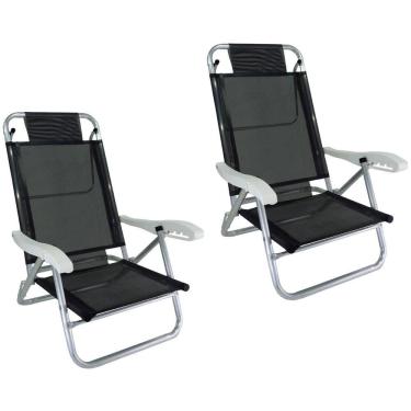 Imagem de Kit 2 Cadeira de Praia Alumínio 5 Posições Preto Zaka