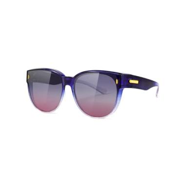 Imagem de Meeloog Óculos de sol femininos polarizados estilosos grandes óculos de sol feminino cateye redondo UV400 para dirigir, Armação azul brilhante, lente roxa gradiente, Large