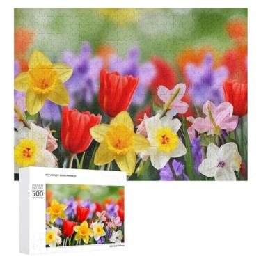 Imagem de Quebra-cabeça 500 peças personalizado flores primavera quebra-cabeça para adultos quebra-cabeça imagem de madeira quebra-cabeça desafiador com saco de armazenamento quebra-cabeça reunião familiar para