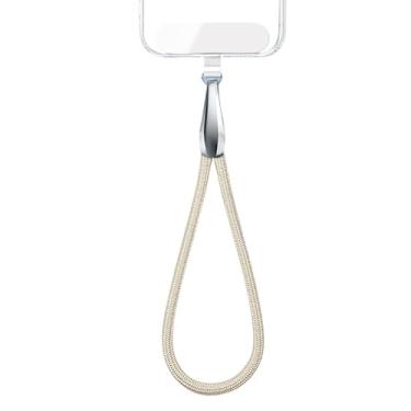 Imagem de Pulseira universal para celular para iPhone 16, Samsung Galaxy e a maioria dos smartphones, pulseira de cordão com clipe de trem bala-bala prata - 11,8 polegadas bege