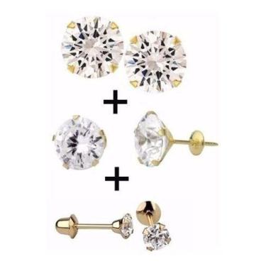 Imagem de 3 Brincos Ouro 18k 750 Adulto Segundo Furo Kit Joia - RD Magazine