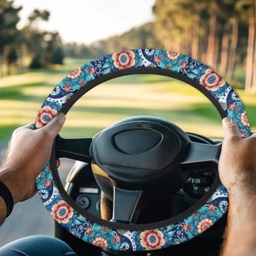 Imagem de Rarucativ Capa de volante esportiva elástica para carrinho de golfe Boho Flower para carro de clube, leve, macia e respirável, boa sensação de manuseio