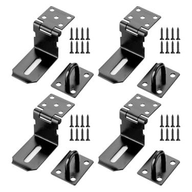 Imagem de ZZBUY Trava de ferrolho de porta de 10 cm de 90 graus, trava de segurança de aço inoxidável para empurrar/deslizar/galpão/porta de celeiro, acabamento preto fosco, pacote com 4