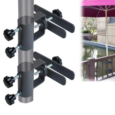 Imagem de JINHAN 2 peças de grampo de suporte de guarda-chuva de pátio ao ar livre, suporte de base de guarda-chuva resistente para trilhos de deck, pátio, varanda, cerca