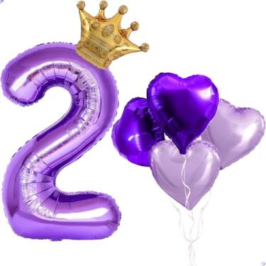 Imagem de Balão grande de coroa número 1 roxo de 101,6 cm para decorações de aniversário de borboleta, balões de aniversário de borboleta Mylar para meninas, decorações de festa com tema roxo, suprimentos