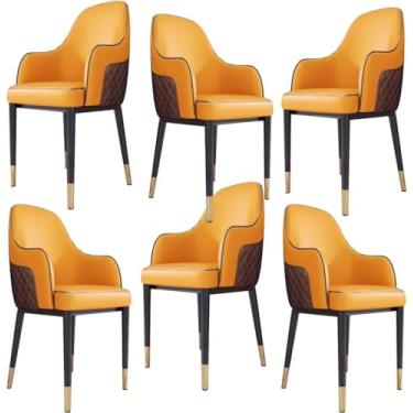 Imagem de Cadeira De Jantar Conjunto De Cadeiras De Jantar De Couro Pu De 6 Cadeiras De Braço De Destaque Para Sala De Estar De Cozinha Com Pernas De Metal De Aço Carbono Para, Orange White, One Size