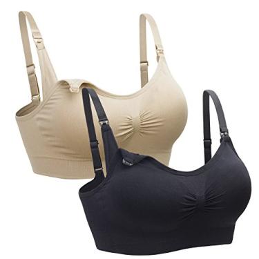 Imagem de Suekaphin Pacote com 2 sutiãs de maternidade para gestantes, amamentação, confortável, para dormir com extensores, PRETO + BEGE, XGG