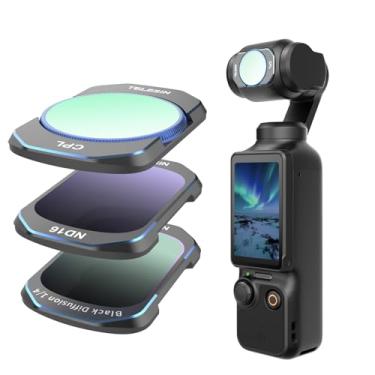 Imagem de TELESIN Conjunto de filtros de efeito magnético compatível com DJI OSMO Pocket 3 Creator Combo acessórios, CPL e ND16 e filtros de difusão preta 1/4 com acessório magnético, vidro óptico HD ultrafino