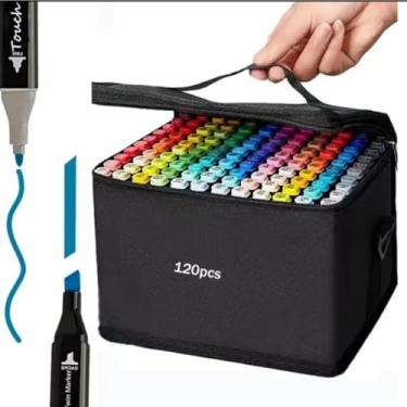 Imagem de Caneta Marcadora De Ponta Dupla Canetinha Marcador para Colorir Desenho Professional, Pontas Duplas, Codificados por Cores, Segurança Garantida Aquarela Material Escolar e Escritório 120