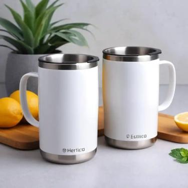 Imagem de Caneca Térmica Parede Dupla em Aço Inox Branca 850ml com Tampa Hermética - Estilo Liso