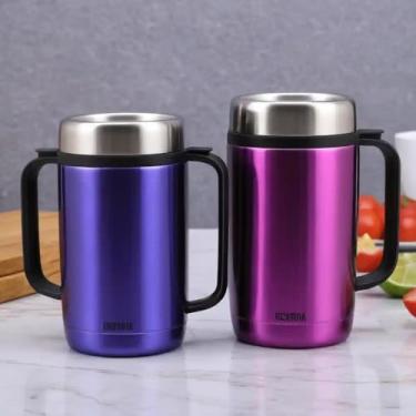 Imagem de Caneca Térmica Parede Dupla em Aço Inox Roxa 500ml com Tampa Rosqueável - Estilo Esportivo