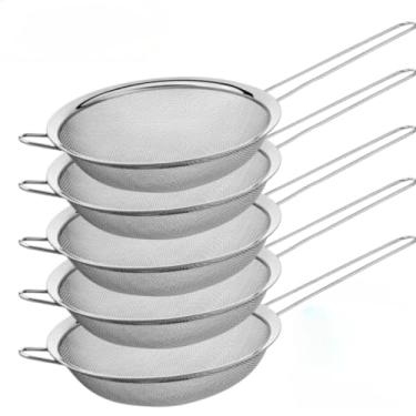 Imagem de Kit 10 Peneira 20cm Aço Inox Para Coar Suco Fruta Farinha Cozinheiro Barman Restaurante Lanchonete(5 unidades)