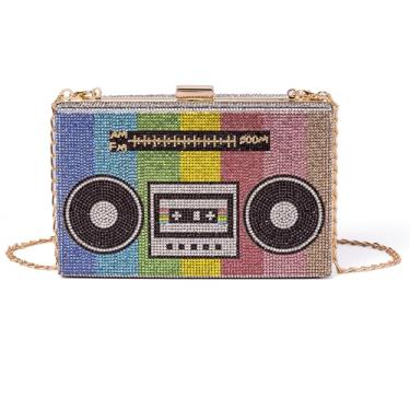 Imagem de Renabro Bolsa tiracolo feminina retrô em formato de rádio, strass, metal, vintage, para noite, Rádio colorido