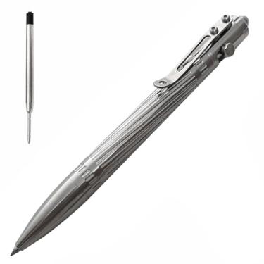 Imagem de Cool Hand Canetas Bolt Action de liga de titânio, refil de tinta esferográfica, canetas de escrita, escritório, clipe de bolso profundo, com um refil, 14 cm (5,35") prata