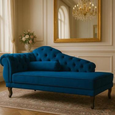 Imagem de Chaise Recamier 150 cmEm Veludo Pés Luis XV Capitonê de luxo - Divani,