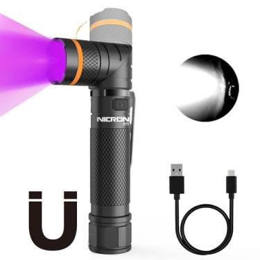 Imagem de NICRON B75 Lanterna LED recarregável UV 1000 lúmens 395nm ultravioleta, 90 graus 4 modos lanterna com base magnética IP65 à prova d'água para acampamento ao ar livre caminhadas noturnas
