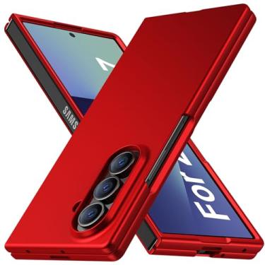 Imagem de JUNAUTTB Capa para Samsung Galaxy Z Fold7 5G ultrafina fosca PC capa protetora rígida, proteção de lente, capa de telefone simples durável slim fit vermelha JUS13-37