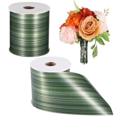 Imagem de 2 rolos de fitas verdes de folha ti, fitas florais de folhas verdes, envoltórios decorativos verdes de plástico, fita impermeável para arranjos florais, projetos de artesanato DIY, decorações de